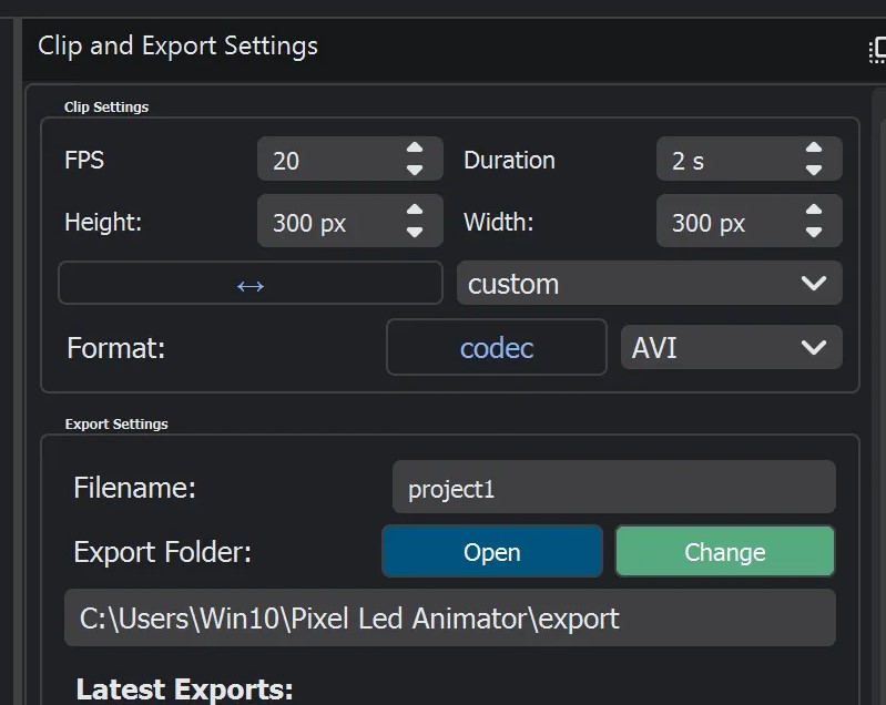 Export Settings Panel