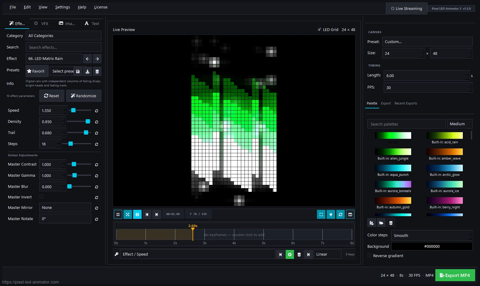 Matrix rain LED effect usable in Jinx! software