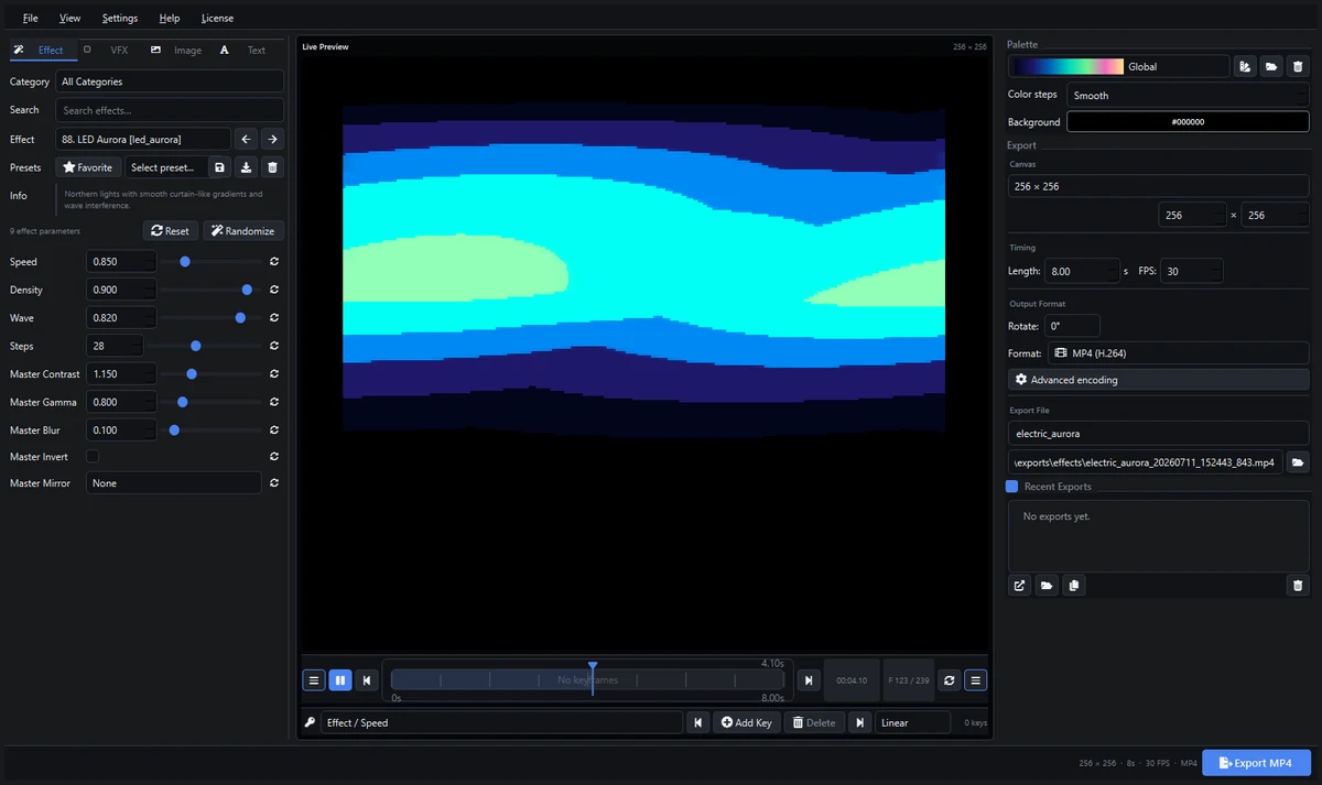 Electric aurora effect in Pixel LED Animator 3
