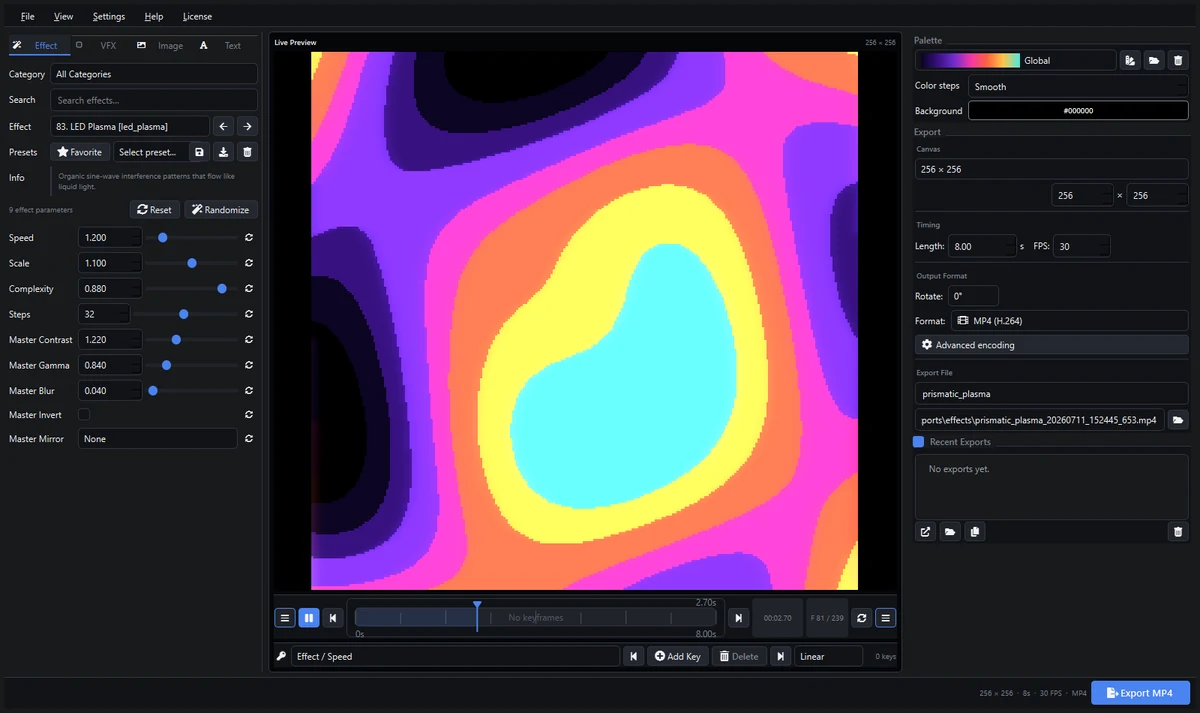 Prismatic plasma effect in Pixel LED Animator 3