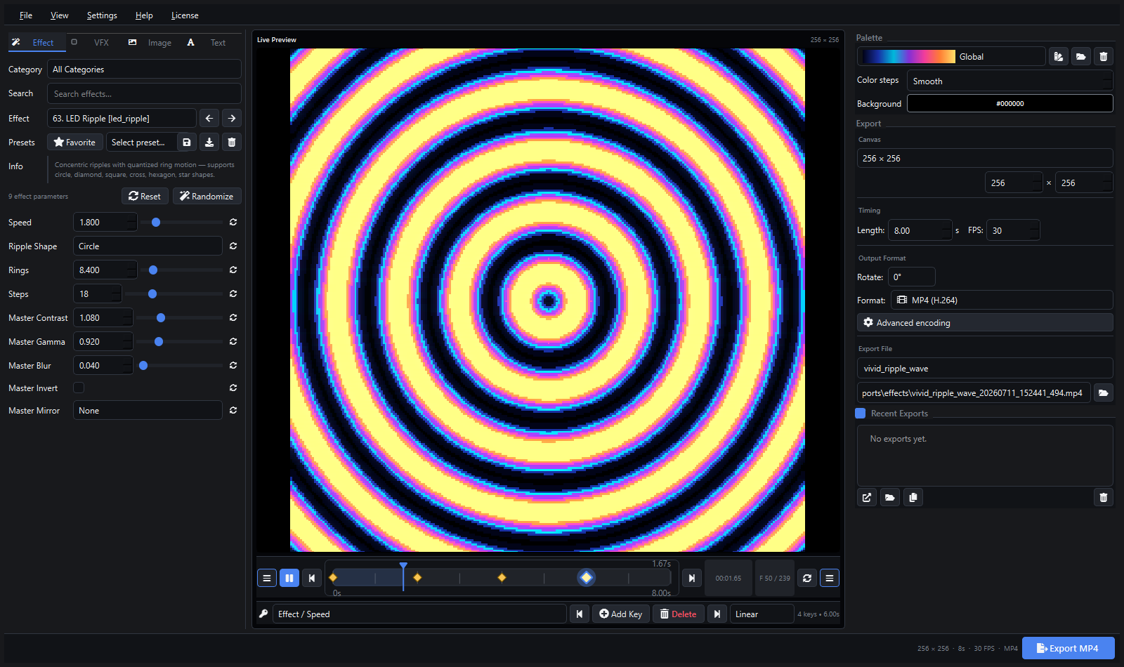 Pixel LED Animator 3 showing a colorful concentric ripple LED effect